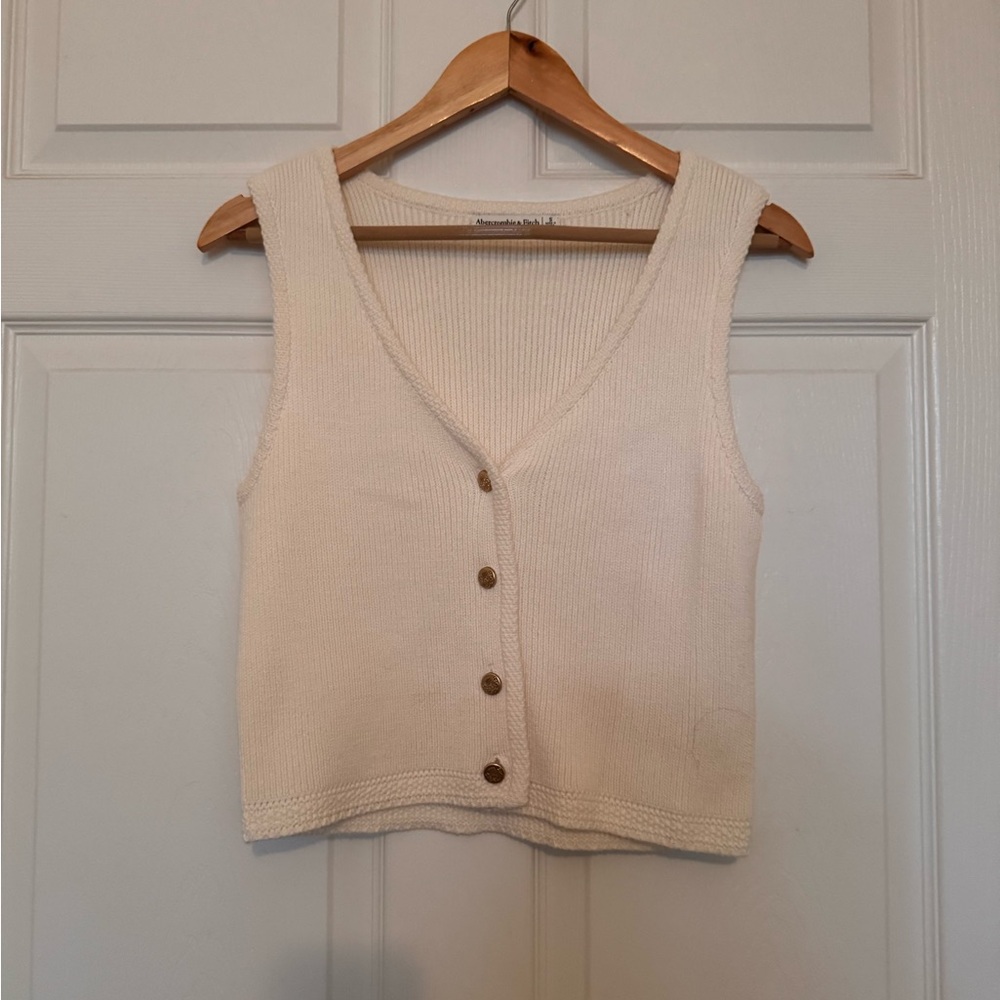 Cream Button-Up Knit Tank Top